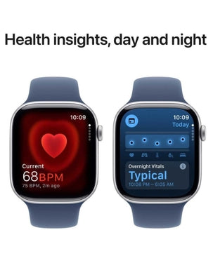 Apple Watch Series 10 GPS + Cellular 42mm Silver Aluminum Case with Denim Sport Band M/L - MWX43