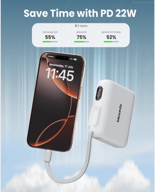 Moxedo Combo 5x 10,000mAh Power Bank with Charging Dock – 20W PD Built-In Type-C Cable (White)