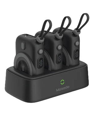 Moxedo Combo 3x10000mAh Powerbank with charging dock, 15W wireless charging, and PD Type-C cable in black, available in Qatar.