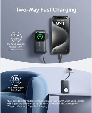 Anker MagGo Power Bank 10000mAh 35W with Apple Watch Charging USB-C (A1657H11) - Black