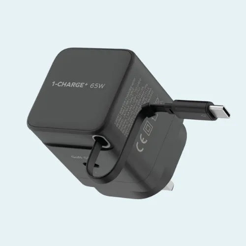 Momax 1-Charge GaN Travel Charger | 65W | GaN Technology | Built-In USB-C Cable | UM76UKD - Black