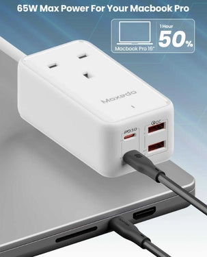 Moxedo Smart Plug 65W GaN III Tech Extension Cord – White (MX-PSUK034)