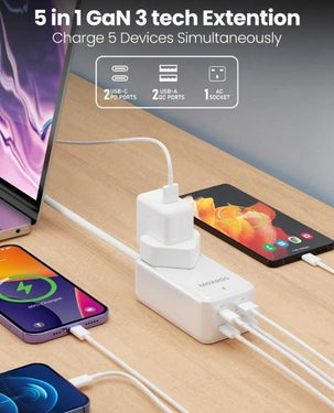 Moxedo Smart Plug 65W GaN III Tech Extension Cord – White (MX-PSUK034)