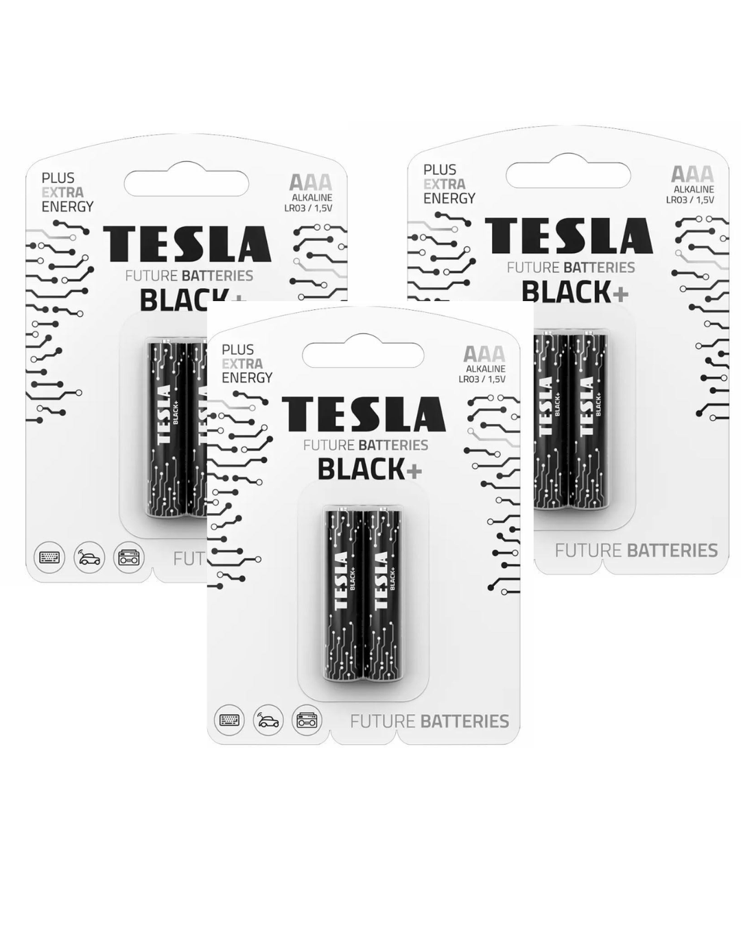 Tesla AAA Black+ LR3 1.5V Alkaline Battery 2pcs – Buy 2 Packs Get 1 Free offer, available for online purchase and delivery in Doha, Qatar.