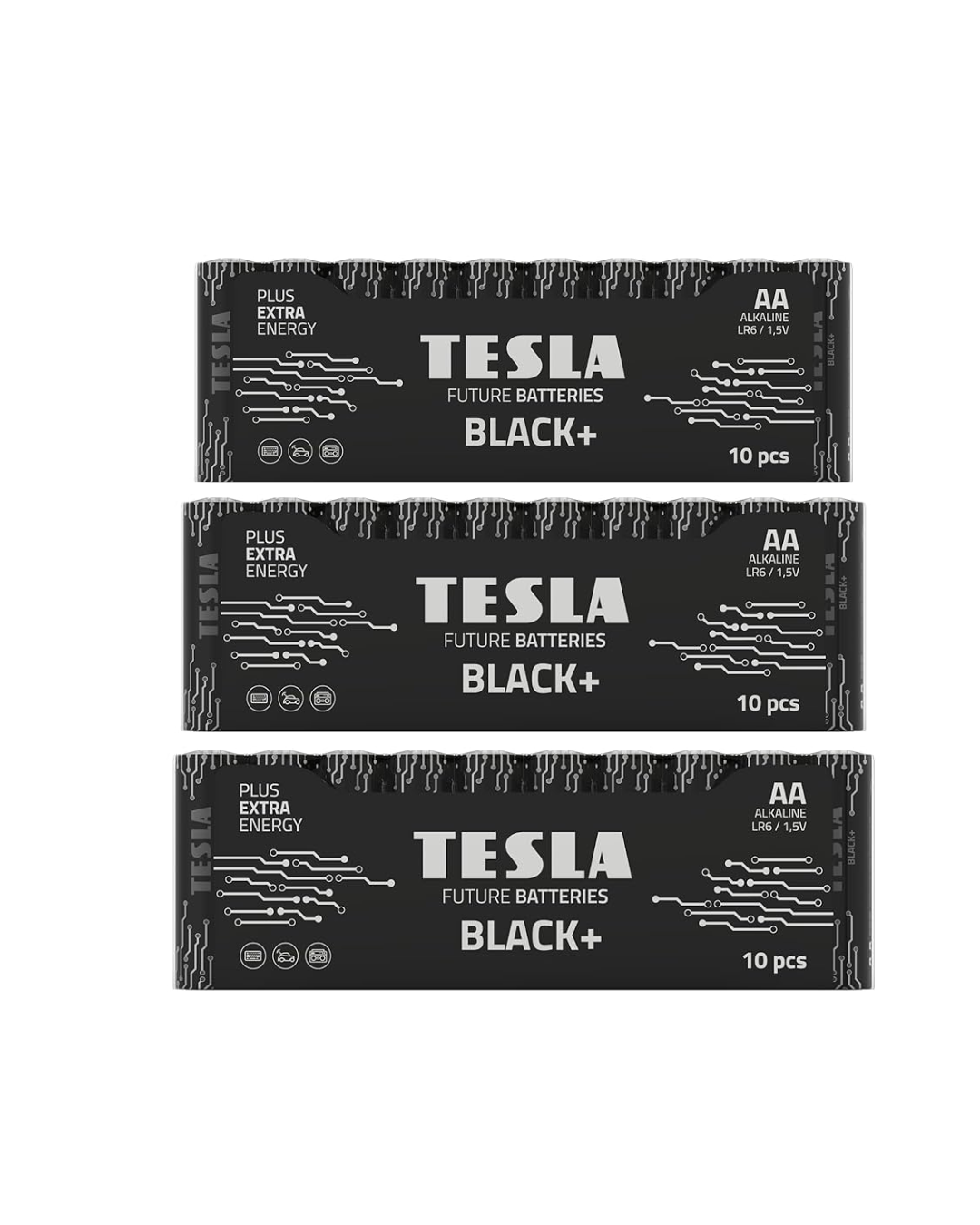 Tesla AA Black+ LR6 1.5V Alkaline Battery 10pcs – Buy 2 Packs Get 1 Free offer, available for online delivery in Doha, Qatar.