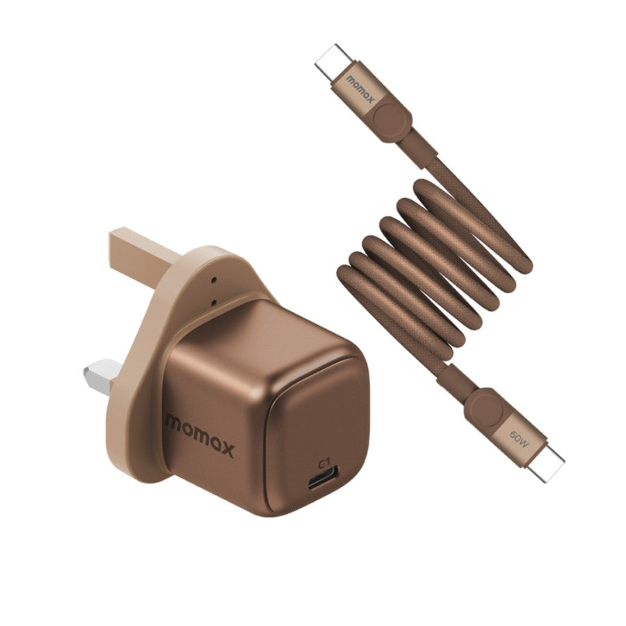Momax 1-Charge Gan 30W 1 Port Charger + 60W USB-C To USB-C Magnetic Cable 1M - Rose Gold