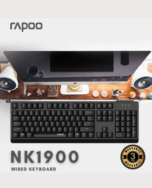 Rapoo NK1900 Wired USB Keyboard | Spill Resistance | One Touch Multimedia Keys | English-Arabic Keyboard - Black