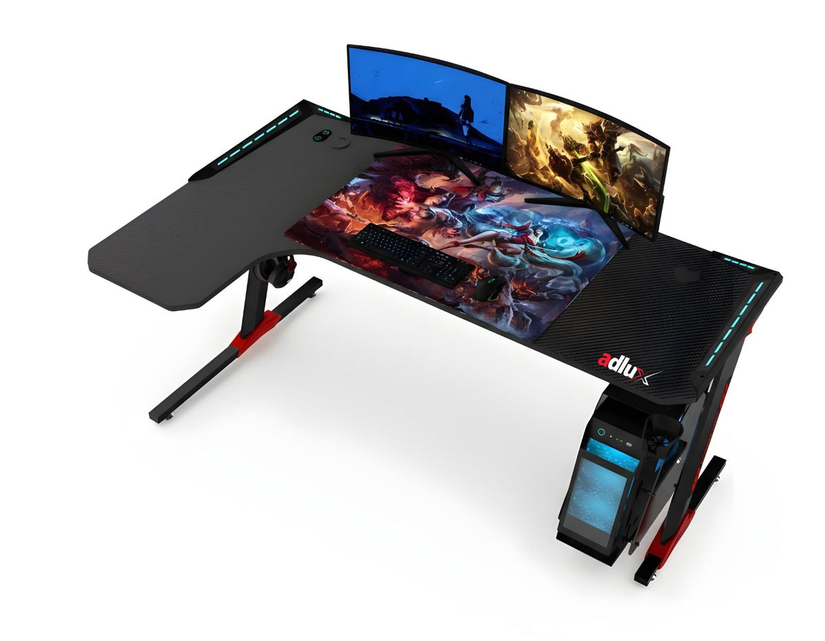 ADLUX L-Shaped Corner Gaming Desk with RGB LED Lights | Black