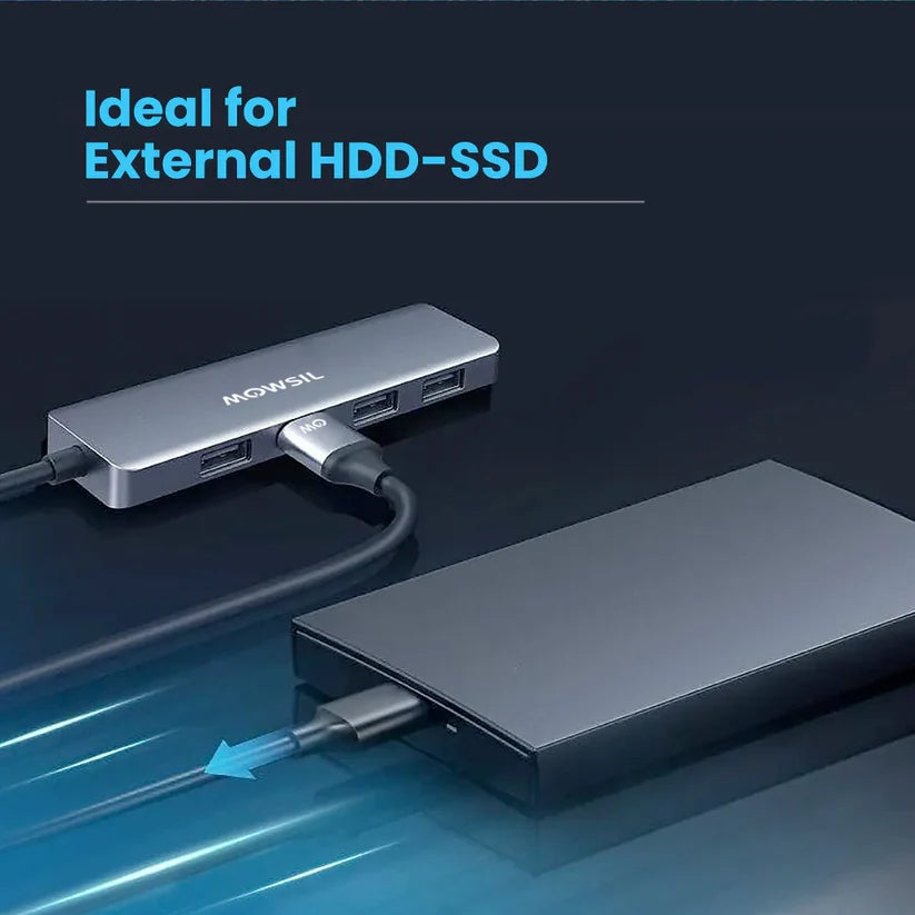Mowsil USB-C to USB-A Hub 4-Port 5Gbps USB 3.0 with Power Delivery Aluminum