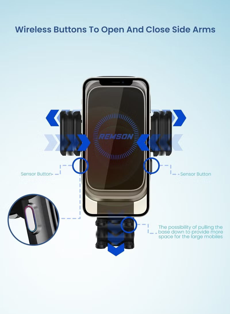 Remson 15W Wireless Charging Phone Mount Holder Air Vent with 38W Power Delivery Car Charger - Black Remson 15W Wireless Charging Phone Mount Holder Air Vent with 38W Power Delivery Car Charger - Black