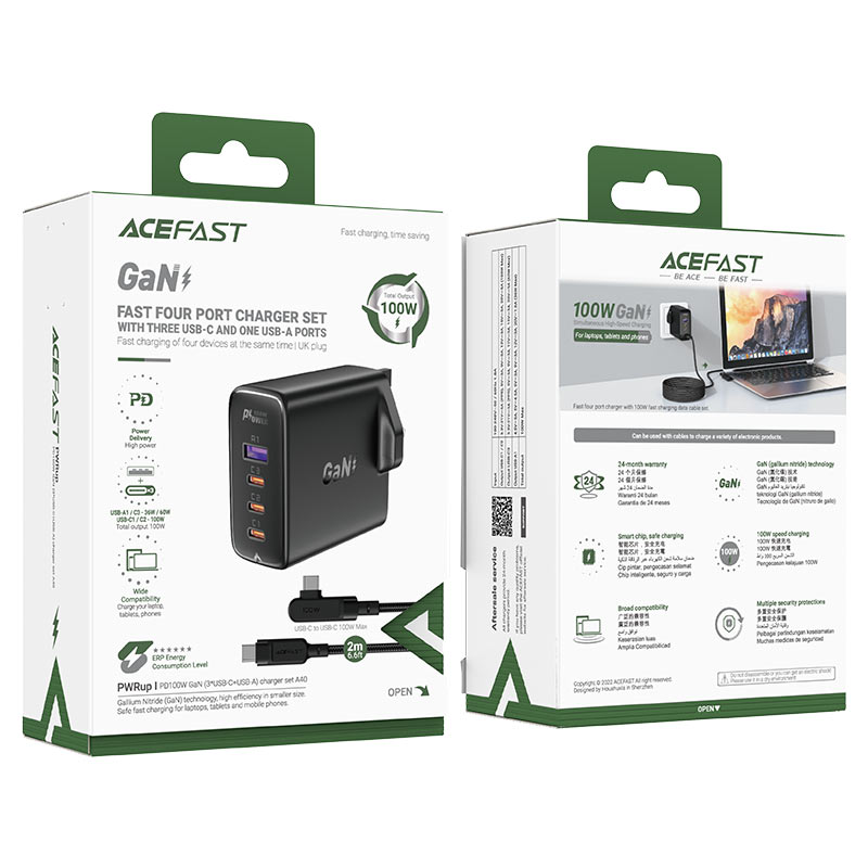 Acefast Fast Charge Wall Charger A40 PD100W GaN (3xUSB-C + USB-A) UK Acefast Fast Charge Wall Charger A40 PD100W GaN (3xUSB-C + USB-A) UK