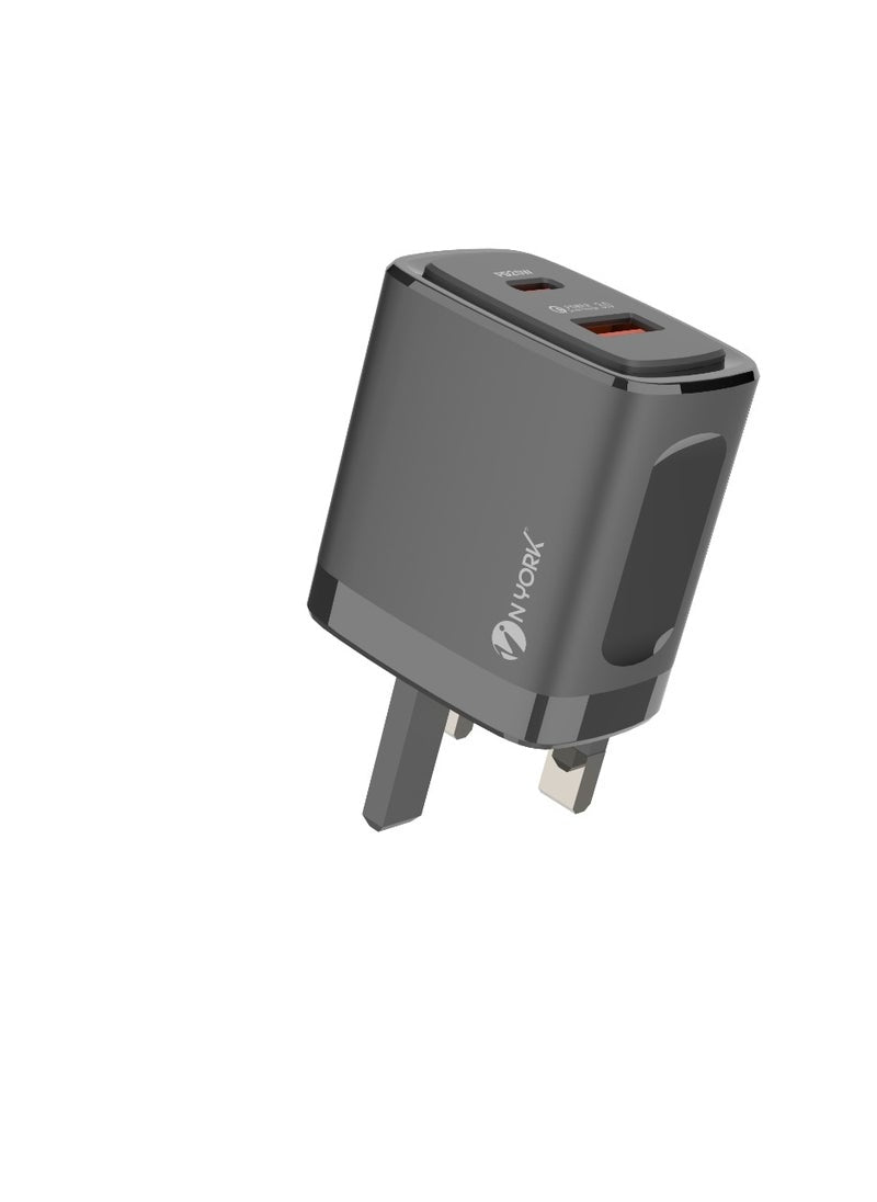 NYORK 38W Fast Charger 2in1 Charge suit PowerPort With Type C To Type C Universal Mobile & Tablet Fast Charger