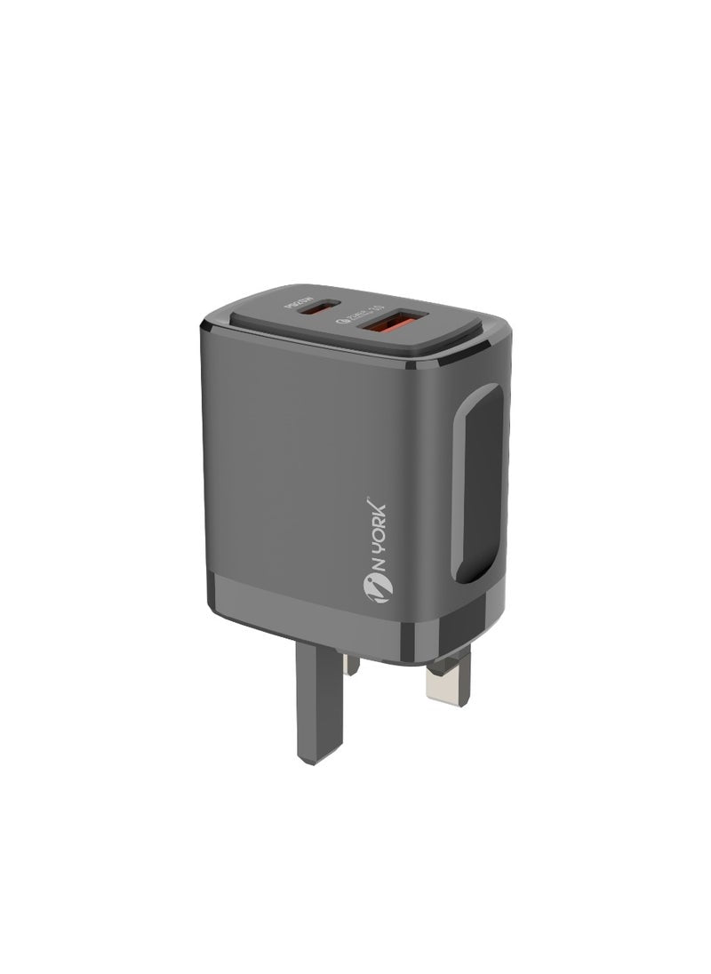 NYORK 38W Fast Charger 2in1 Charge suit PowerPort With Type C To Type C Universal Mobile & Tablet Fast Charger