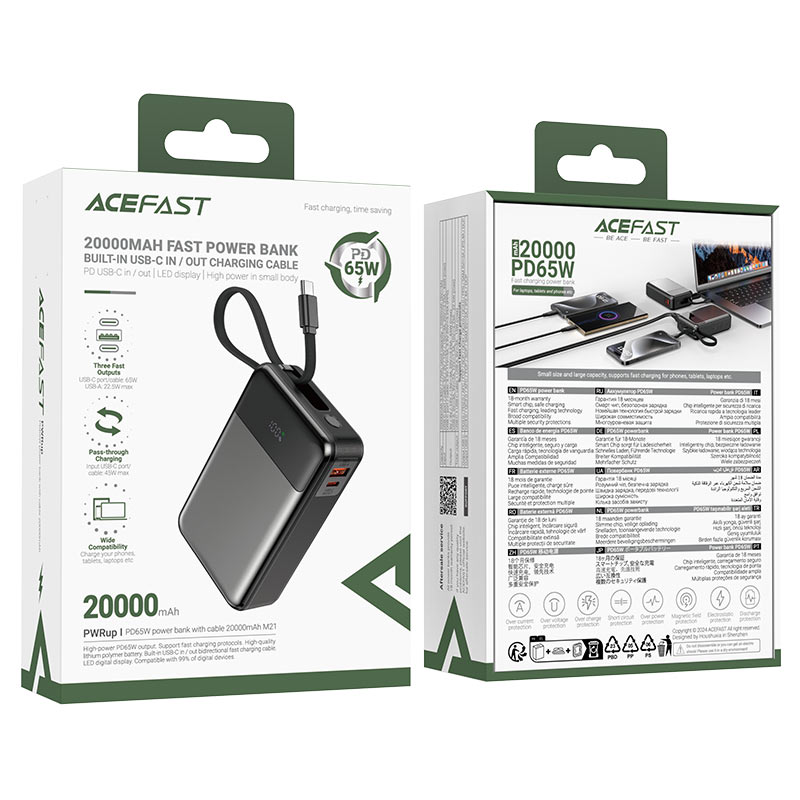 Acefast PWRup PD65W power bank with cable 20000mAh M21 Acefast PWRup PD65W power bank with cable 20000mAh M21