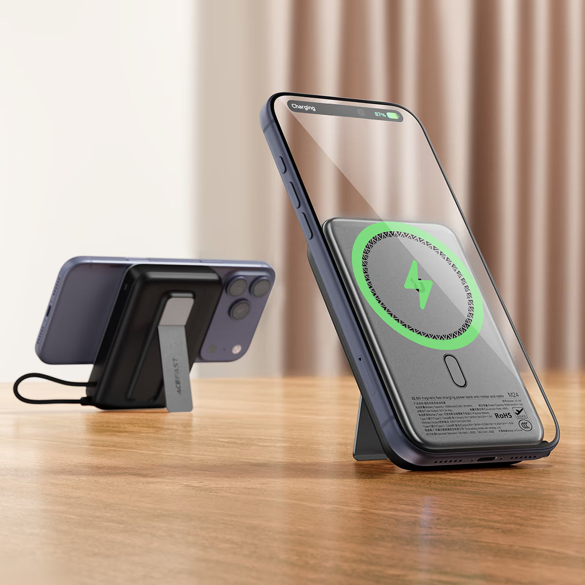 Acefast M24 Magnetic Power Bank 10000mAh with Built-in Cable - Black