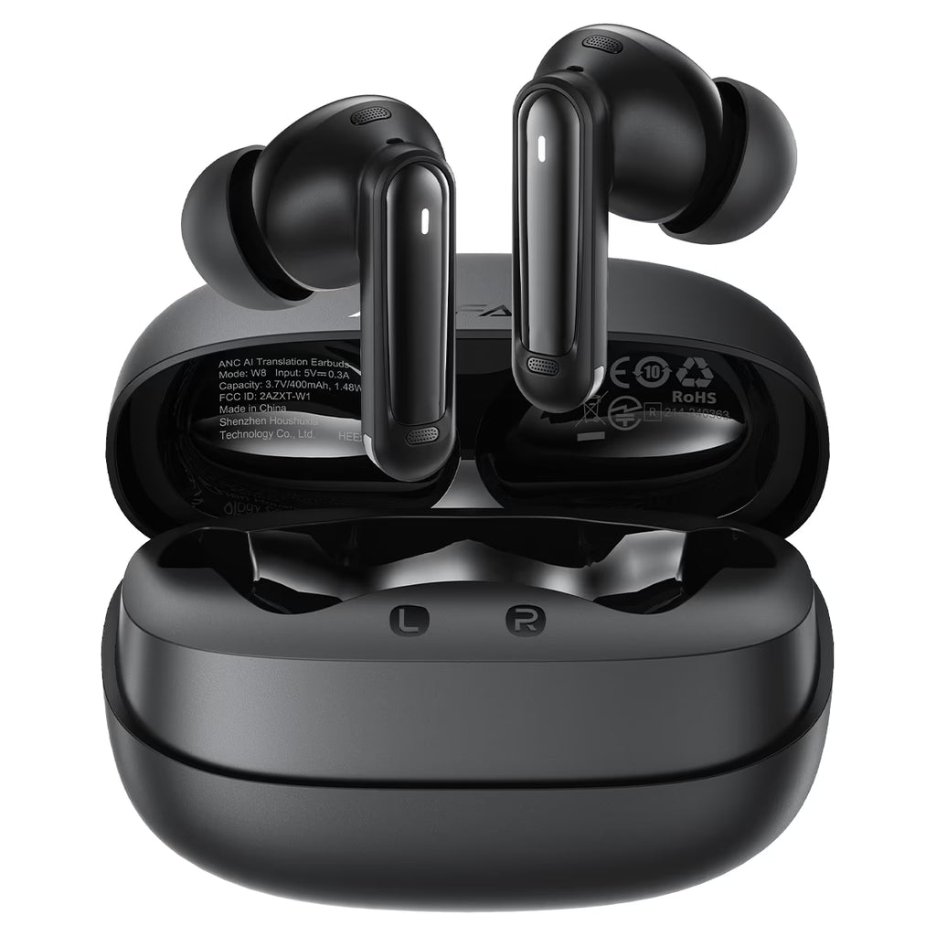 ACEFAST W8 TWS ANC AI Translation Earbuds in Black with charging case, true wireless earbuds with active noise cancellation
