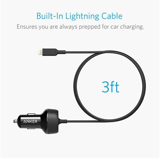 Anker PowerDrive Elite Ultra-Compact 24W 2 Ports Car Charger with Lightning Connector