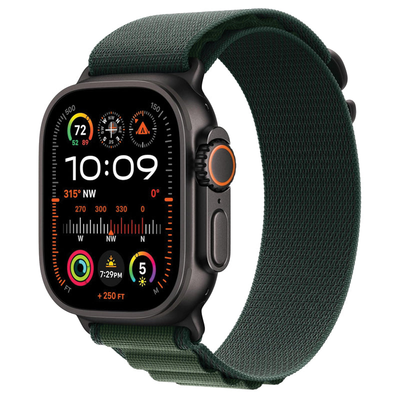 Apple Watch Ultra 2 GPS + Cellular, 49mm Black Titanium Case with Dark Green Alpine Loop – Large