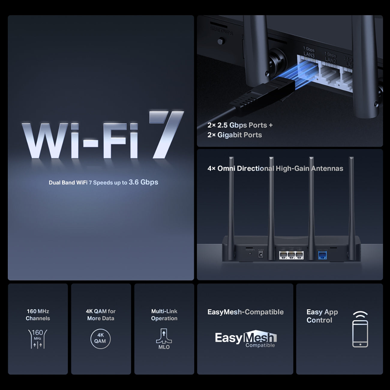 Mercusys MR27BE WiFi 7 Router Full Coverage App Control - Black