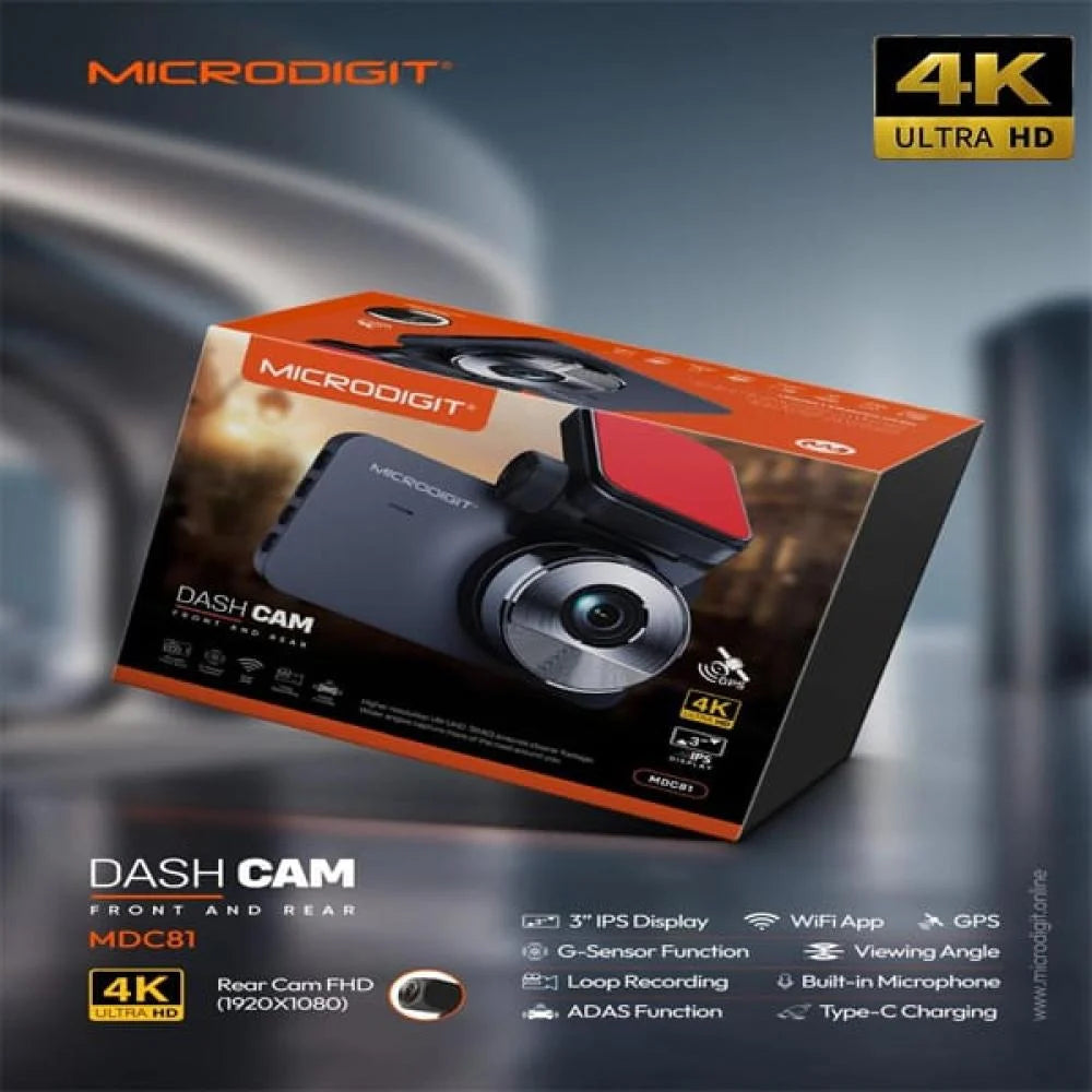 Microdigit MDC81 4K Dash Cam Front and Rear