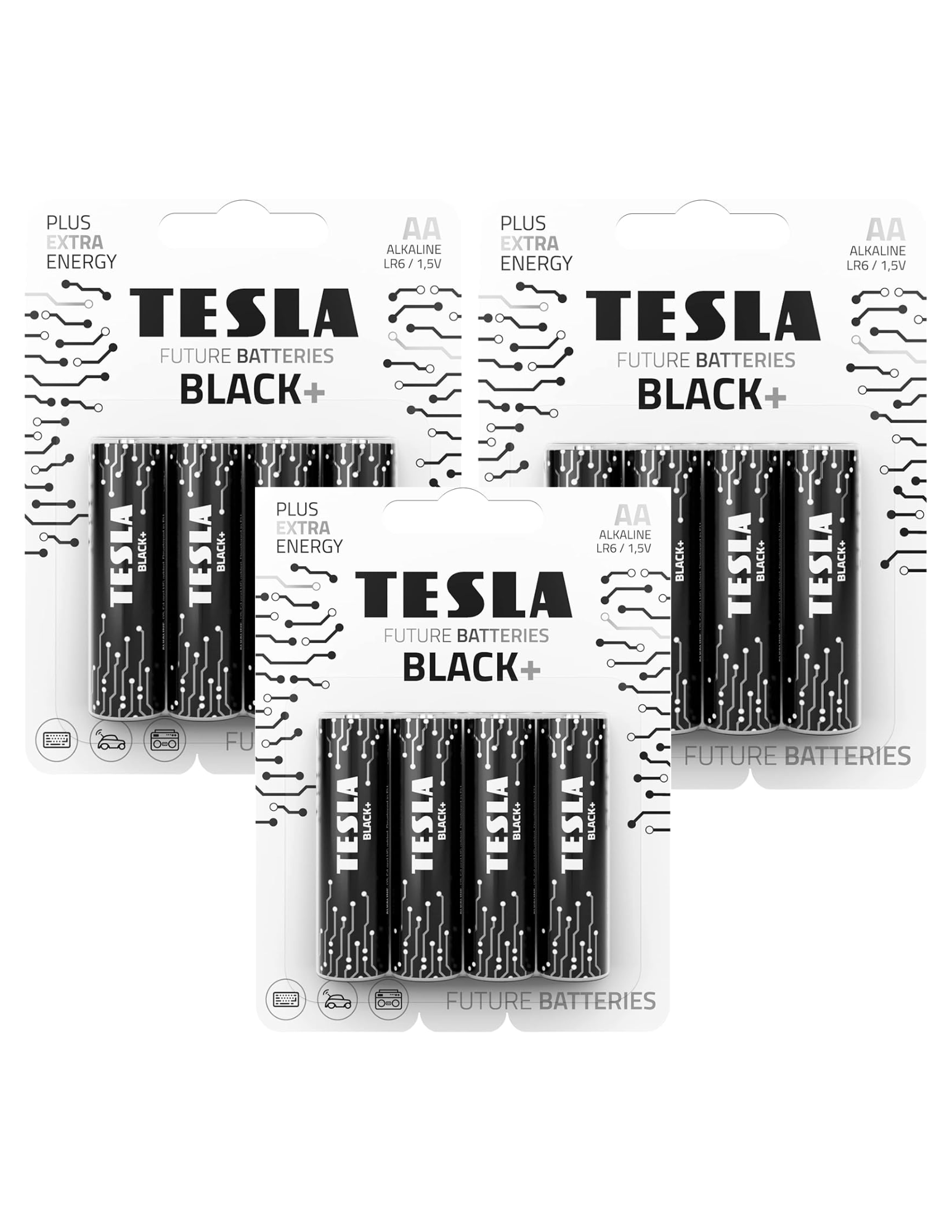 Tesla Alkaline Battery AA Black+ LR6 1.5V 4pcs – Buy 2 Packs Get 1 Free offer, available for online delivery in Doha, Qatar.