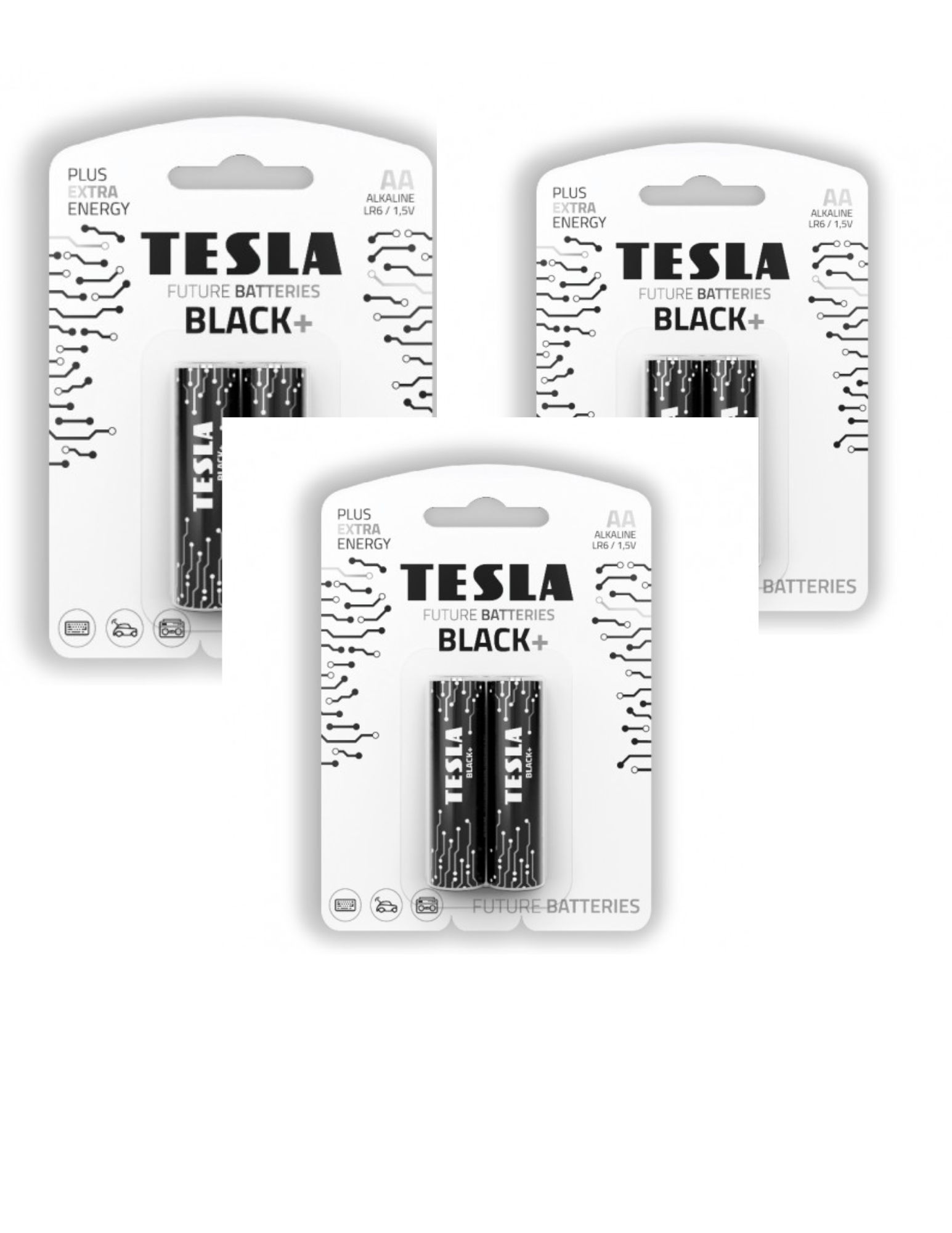 Tesla AA Black+ LR6 1.5V Alkaline Battery 2pcs Set – Buy 2 Packs Get 1 Free offer, available for online delivery in Doha, Qatar.