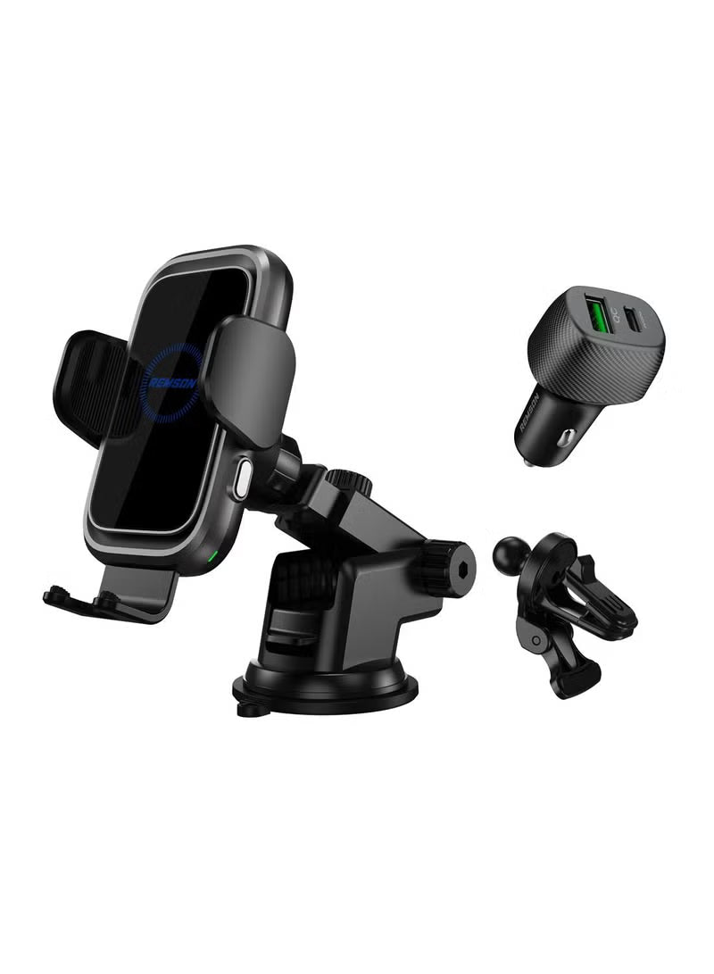 Remson 15W Wireless Charging Phone Mount Holder Air Vent with 38W Power Delivery Car Charger - Black Remson 15W Wireless Charging Phone Mount Holder Air Vent with 38W Power Delivery Car Charger - Black