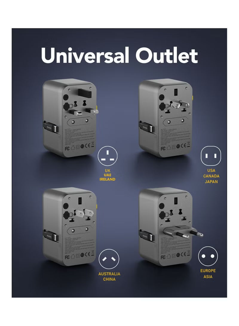 Remson Omni Plug 45W GaN Travel Adapter with Built-In Retractable USB-C Cable 2x USB-C 2x USB-A 1x AC Socket - Black Remson Omni Plug 45W GaN Travel Adapter with Built-In Retractable USB-C Cable 2x USB-C 2x USB-A 1x AC Socket - Black