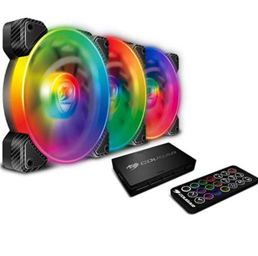 Cougar Hydraulic Vortex RGB SPB 120 mm PMW HDB Cooling Kit with addressable RGB Lighting, Core Box v2, Remote Controller and Three Vortex RGB SPB 120 CPU Cooling Fans (3 Pack)