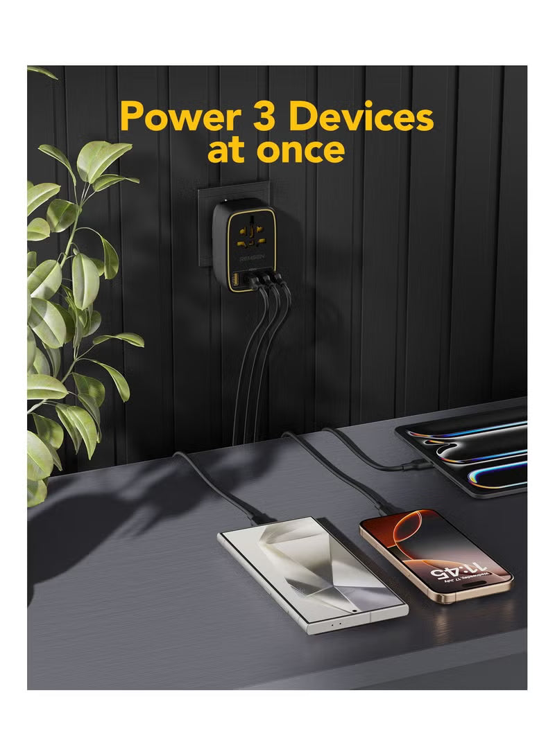 Remson Omni Plug PD GaN 45W World to UK Universal Travel Adapter 3x USB-C 1x USB-A 1x AC Socket - Black
