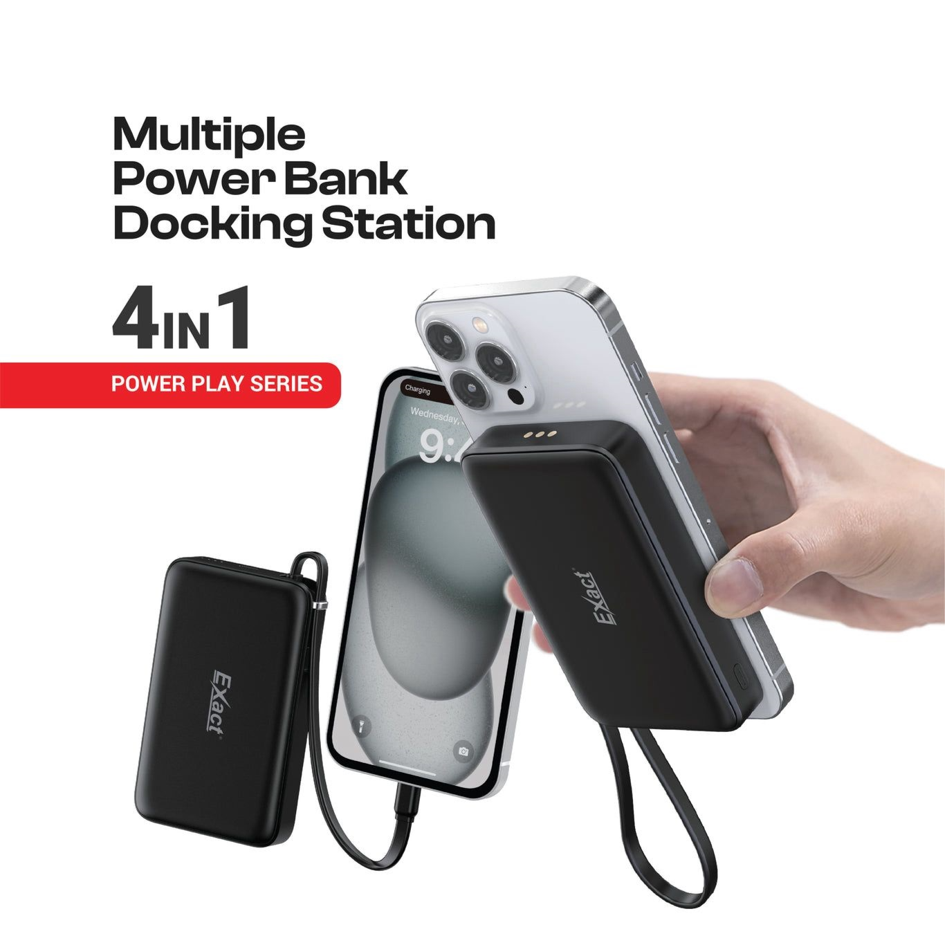 Exact Spark X4 4-in-1 Multiple Power Bank Docking Station - Black