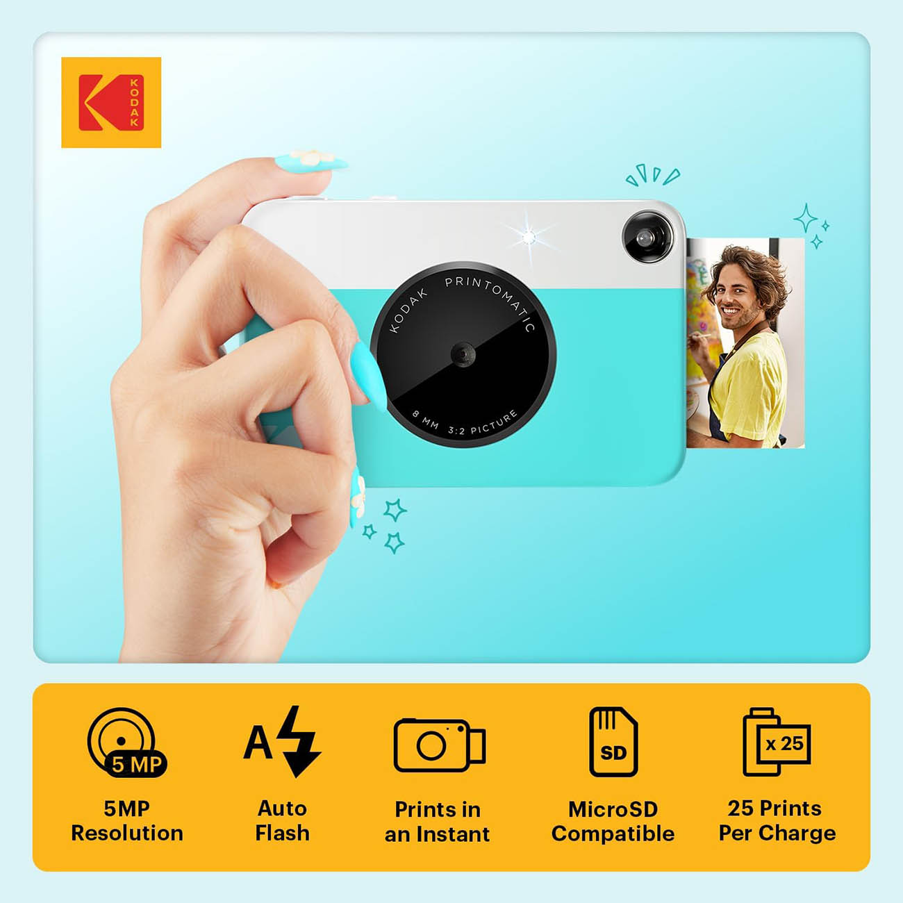 Kodak Printomatic 2x3 Instant Print Camera - Blue