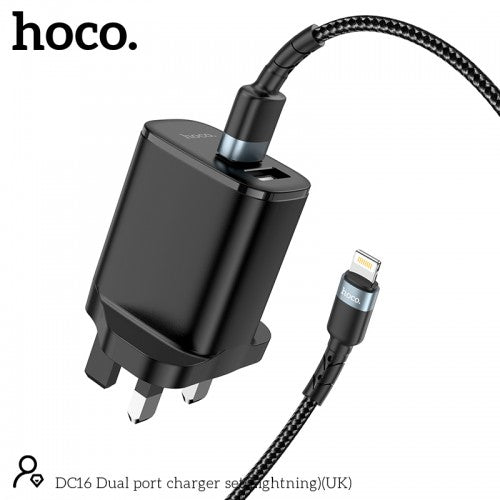 Hoco DC16 Dual Port Charger Set (Lightning)