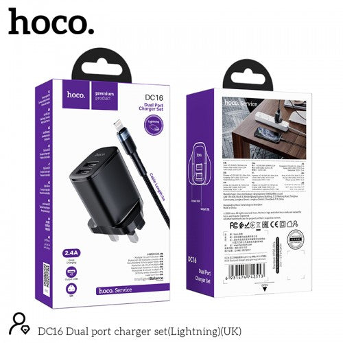 Hoco DC16 Dual Port Charger Set (Lightning)