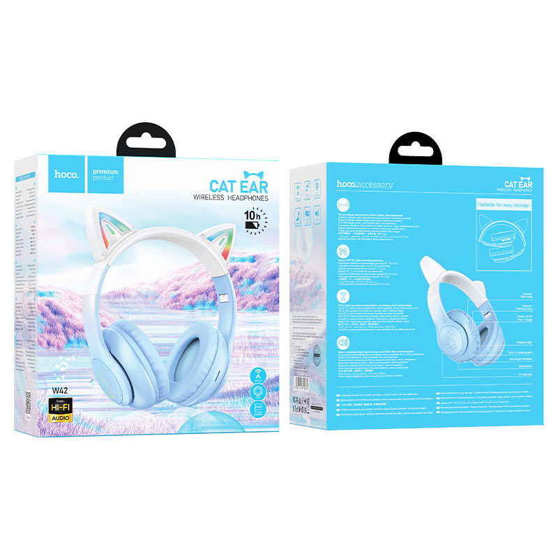 Hoco W42 Cat Ears Wireless and Wired Headphones - Blue Hoco W42 Cat Ears Wireless and Wired Headphones - Blue