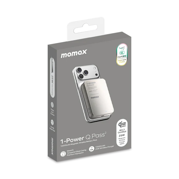 Momax 1-Power Q.Pass2 10000mAh Qi2 25W Magnetic Wireless Power Bank