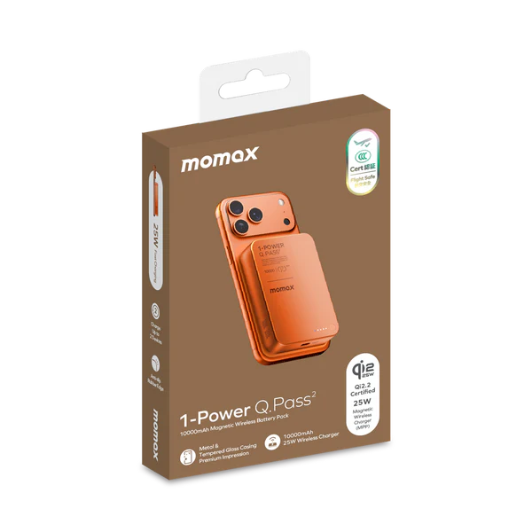 Momax 1-Power Q.Pass2 10000mAh Qi2 25W Magnetic Wireless Power Bank Momax 1-Power Q.Pass2 10000mAh Qi2 25W Magnetic Wireless Power Bank