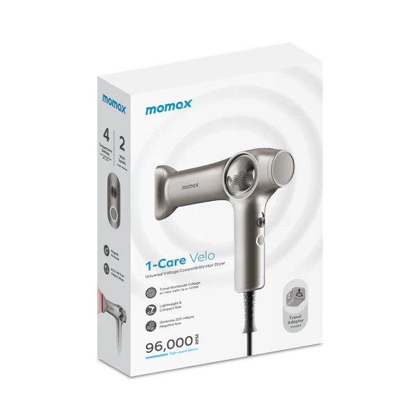 Momax 1‑Care Velo Universal Voltage Compatibility Hair Dryer