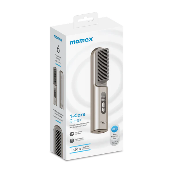Momax 1-Care Sleek Travel Cordless Negative Ion Hair Straightening Brush