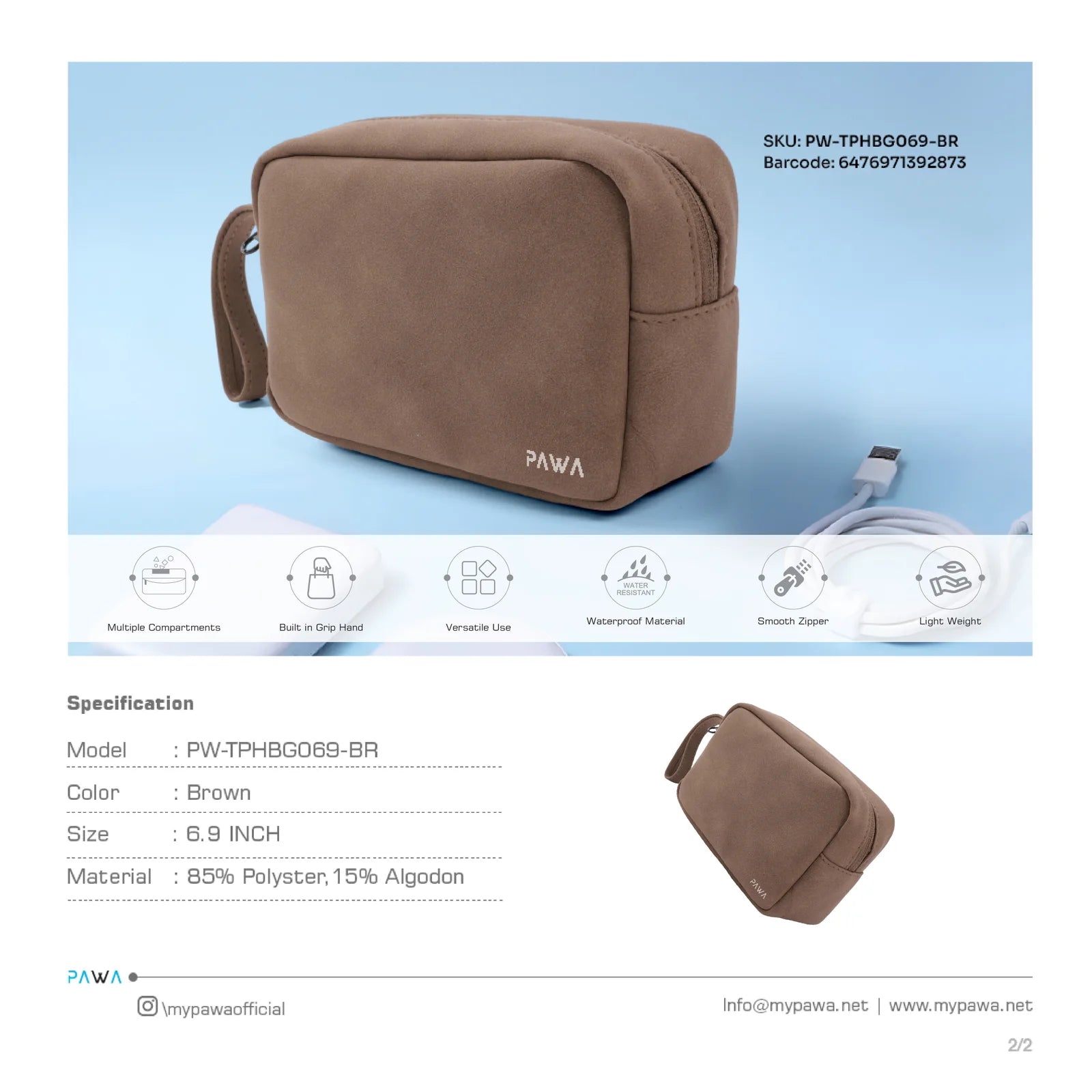 PAWA Bello Travel Pouch - Brown