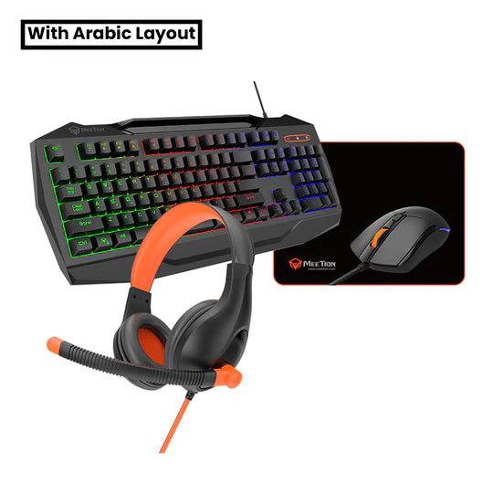MeeTion 4 in 1 PC Gaming Kit C490 Mouse, English / Arabic Keyboard, Headset and Mousepad