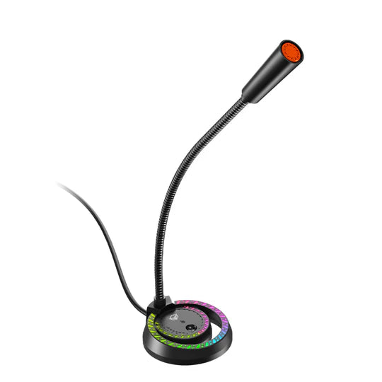 MeeTion MC14 Black Wired Gooseneck Microphone with RGB button for professional meetings and gaming in Qatar.