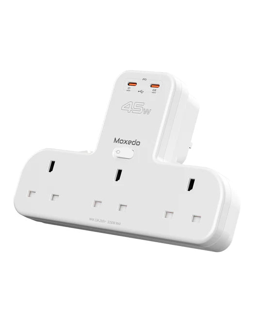 Moxedo Multi-Plug Pro Power Extension Adapter with built-in switch for safe and convenient use – Available in Qatar.