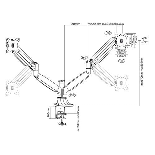 Skill Tech SH-100 C024 Premium Dual Monitor Ergonomic Arm