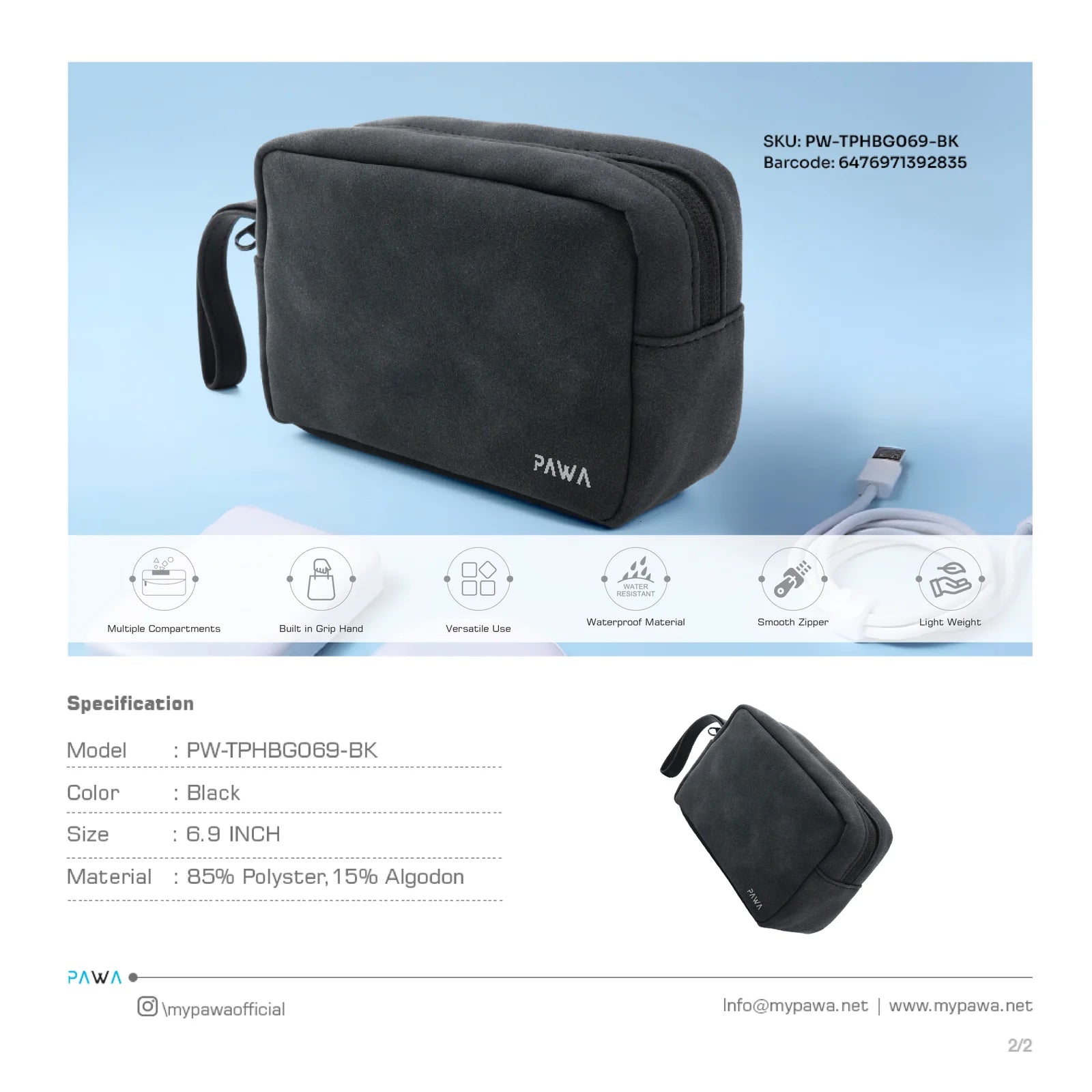 PAWA Bello Travel Pouch - Black
