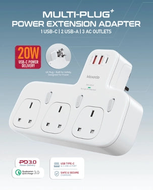 Moxedo Multi-Plug+ Power Extension Adapter 20W – White