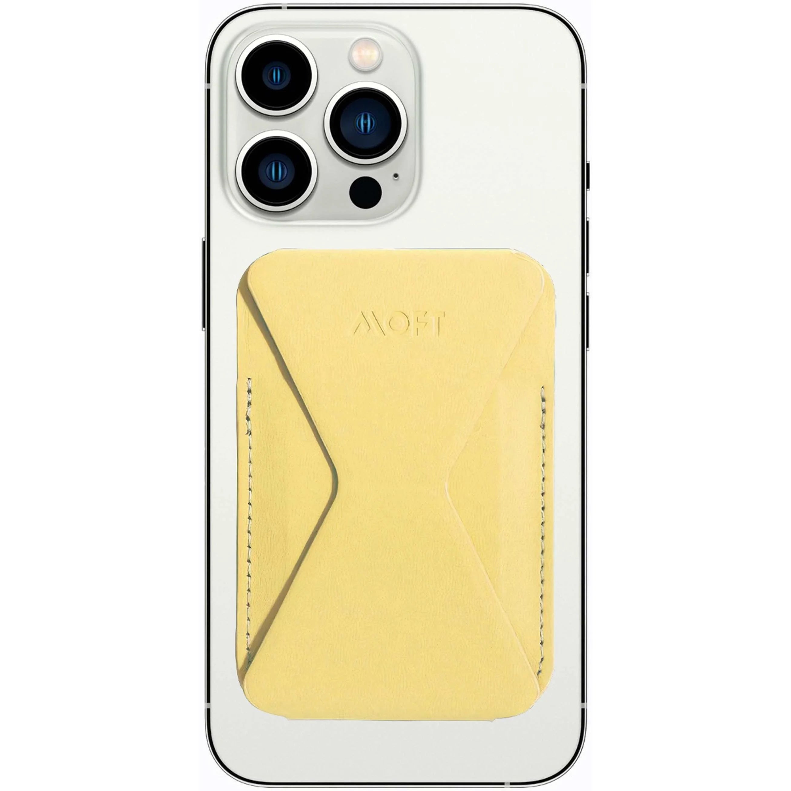 MOFT Snap-on Phone Stand & Wallet in Panna Cotta color, MagSafe compatible, available in Doha Qatar.
