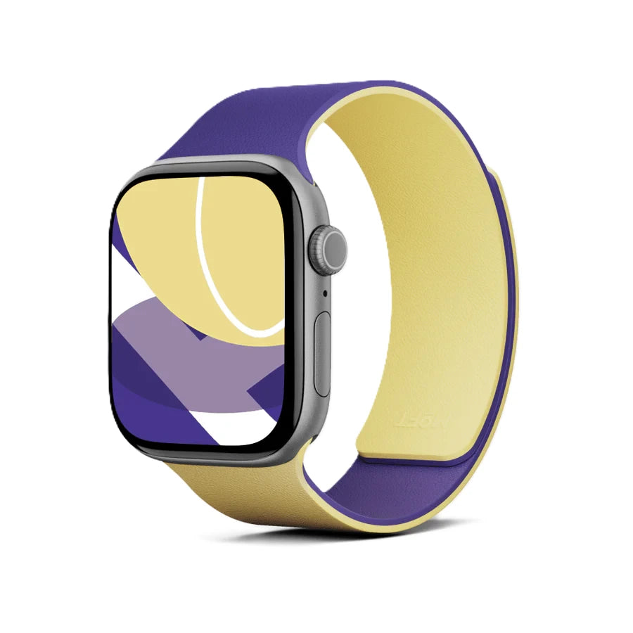MOFT Snap Duo Apple Watch Band PannaCotta Yellow and Purple – dual-tone silicone magnetic strap for Apple Watch, available in Doha, Qatar.