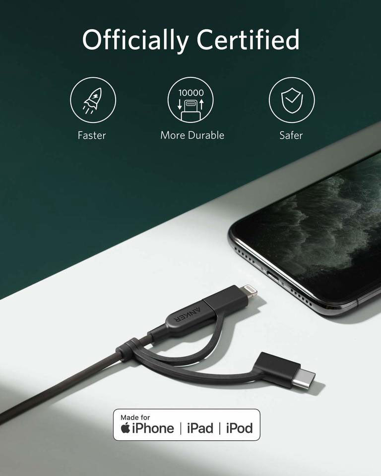 Anker PowerLine II 3-in-1 Cable (0.9m/3ft) – Black Anker PowerLine II 3-in-1 Cable (0.9m/3ft) – Black