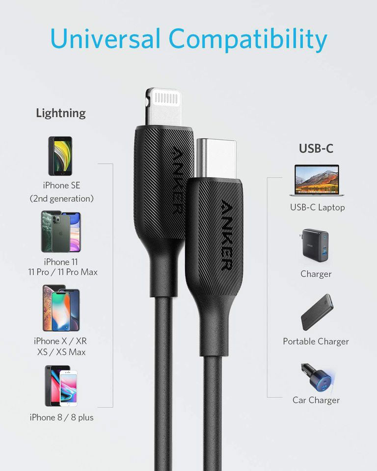 Anker PowerLine III USB-C to Lightning Cable (1.8m/6ft) – Black